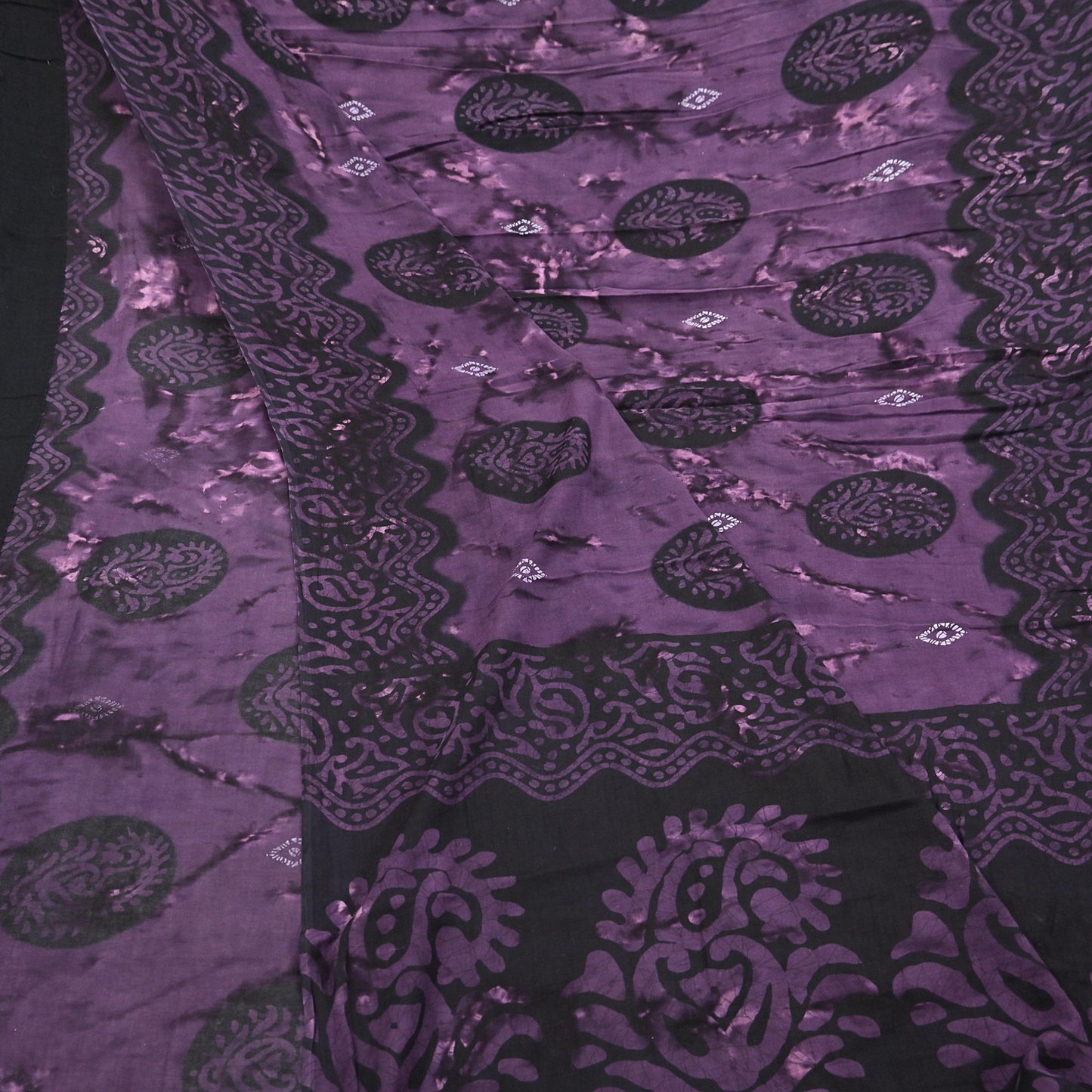 Indian Vintage Sari Purple & Black Batik Printed 100% Pure Cotton Saree Craft Soft Fabric 5Yard Sewing Sarong Wrap Boho