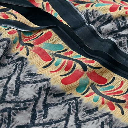 Indian Vintage Sari Gray & Black Printed 100% Pure Cotton Sarees Craft Fabric 5Yd Sewing Sarong Wrap Boho Floral Dress Making Crafting Soft