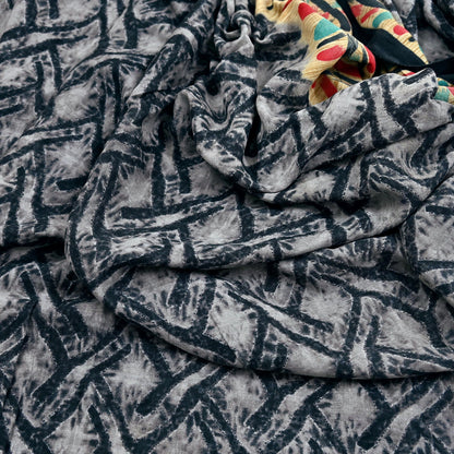 Indian Vintage Sari Gray & Black Printed 100% Pure Cotton Sarees Craft Fabric 5Yd Sewing Sarong Wrap Boho Floral Dress Making Crafting Soft
