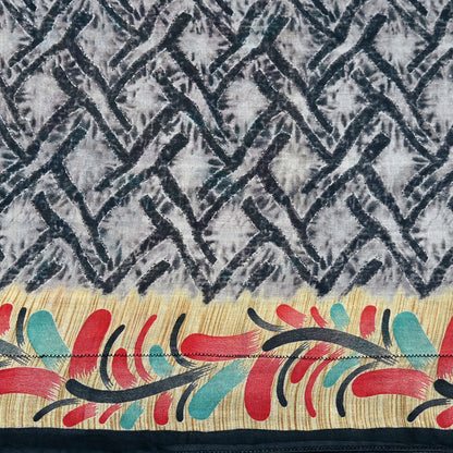 Indian Vintage Sari Gray & Black Printed 100% Pure Cotton Sarees Craft Fabric 5Yd Sewing Sarong Wrap Boho Floral Dress Making Crafting Soft
