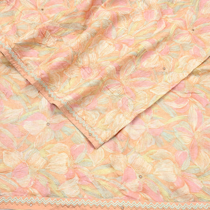 Indian Vintage Sari Peach & beige Pure Silk Hand Embroidered Sarees 5Yd Craft Fabric Sewing soft Quilting Crafting Ethnic Bollywood sarees