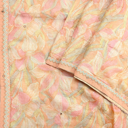 Indian Vintage Sari Peach & beige Pure Silk Hand Embroidered Sarees 5Yd Craft Fabric Sewing soft Quilting Crafting Ethnic Bollywood sarees