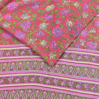 Indian Vintage Sari Pink Pure Crepe Silk Printed Saree 5yard Sewing Quilting Floral Soft Craft Fabric Wrap