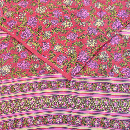Indian Vintage Sari Pink Pure Crepe Silk Printed Saree 5yard Sewing Quilting Floral Soft Craft Fabric Wrap