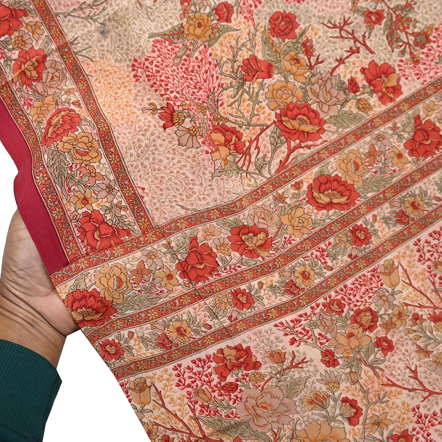 Indian Vintage Sari peach Pure Crepe Silk Printed Saree 5yard Sewing Quilting Floral Soft Craft Fabric Wrap