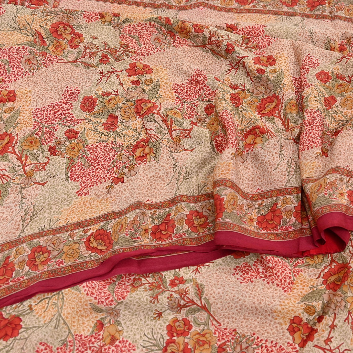 Indian Vintage Sari peach Pure Crepe Silk Printed Saree 5yard Sewing Quilting Floral Soft Craft Fabric Wrap