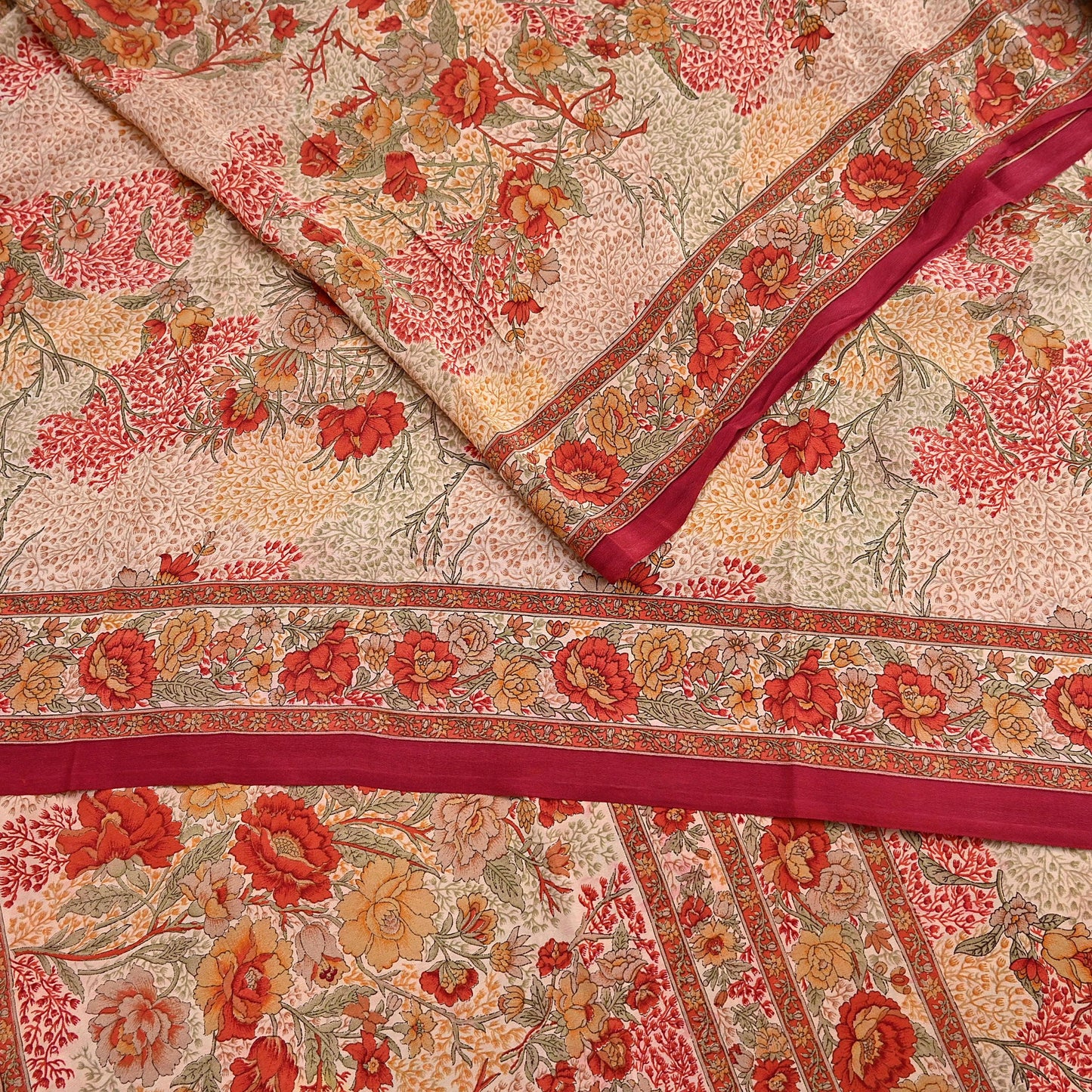 Indian Vintage Sari peach Pure Crepe Silk Printed Saree 5yard Sewing Quilting Floral Soft Craft Fabric Wrap