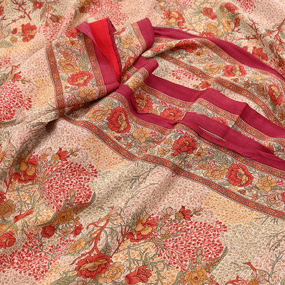 Indian Vintage Sari peach Pure Crepe Silk Printed Saree 5yard Sewing Quilting Floral Soft Craft Fabric Wrap