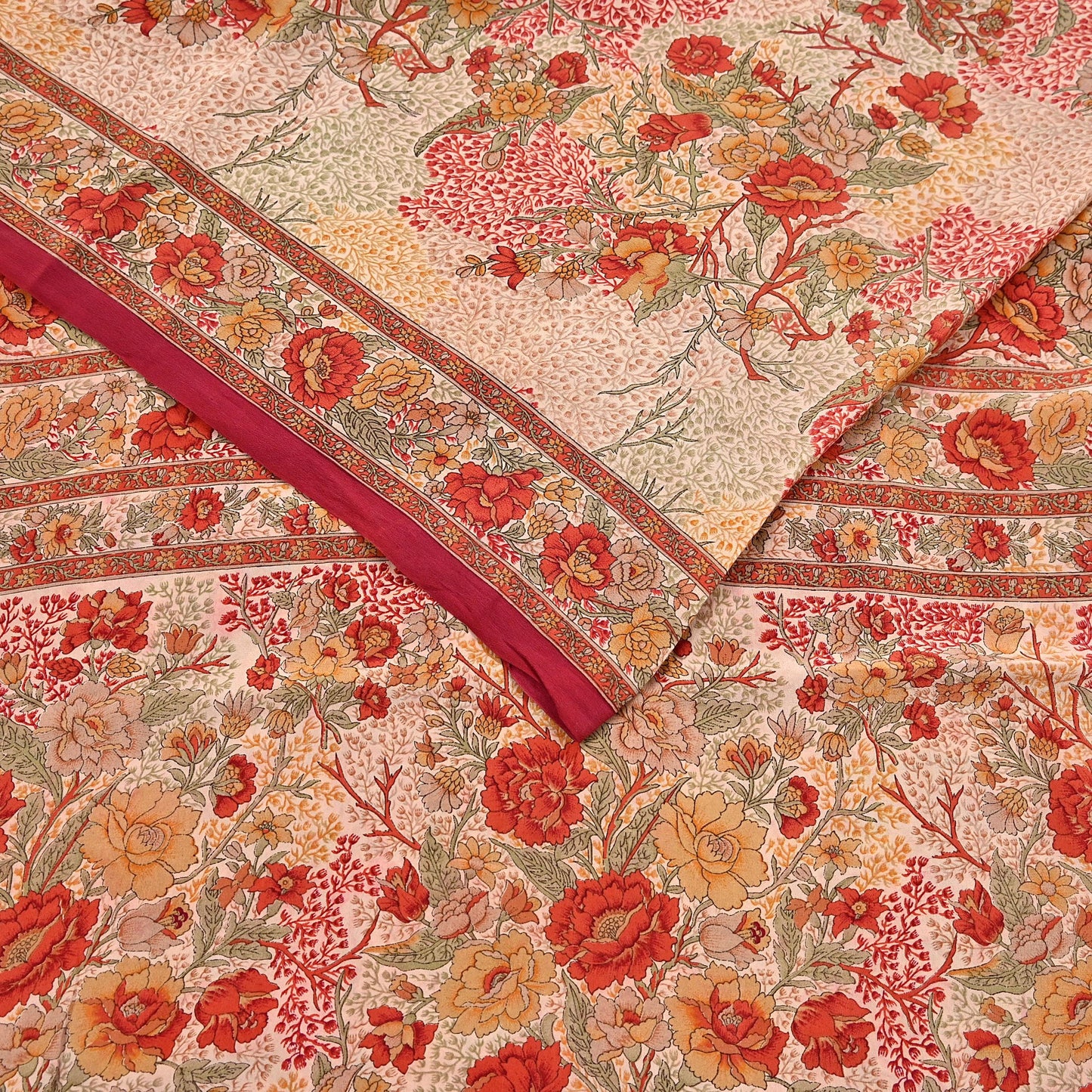 Indian Vintage Sari peach Pure Crepe Silk Printed Saree 5yard Sewing Quilting Floral Soft Craft Fabric Wrap