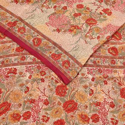 Indian Vintage Sari peach Pure Crepe Silk Printed Saree 5yard Sewing Quilting Floral Soft Craft Fabric Wrap