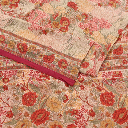 Indian Vintage Sari peach Pure Crepe Silk Printed Saree 5yard Sewing Quilting Floral Soft Craft Fabric Wrap