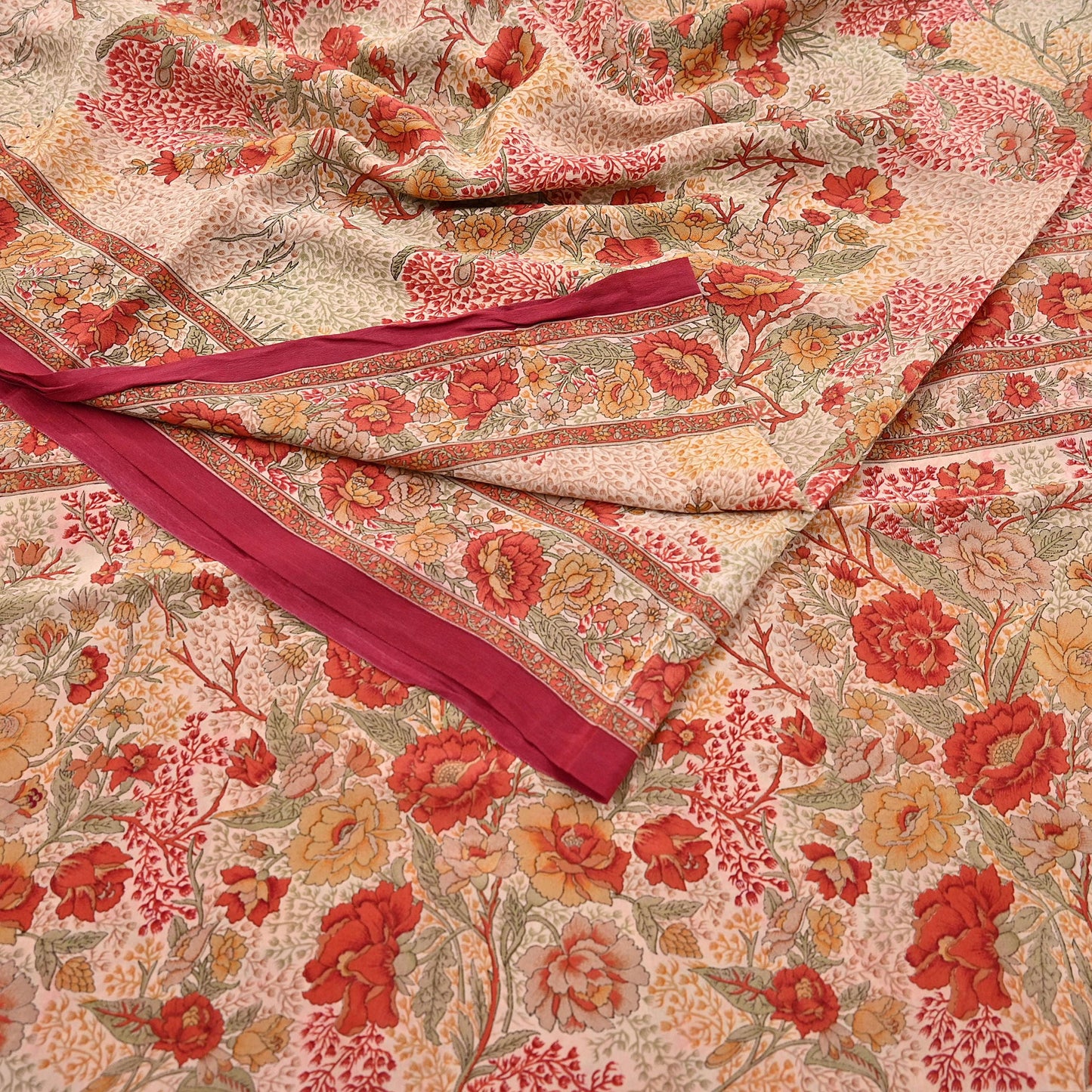 Indian Vintage Sari peach Pure Crepe Silk Printed Saree 5yard Sewing Quilting Floral Soft Craft Fabric Wrap