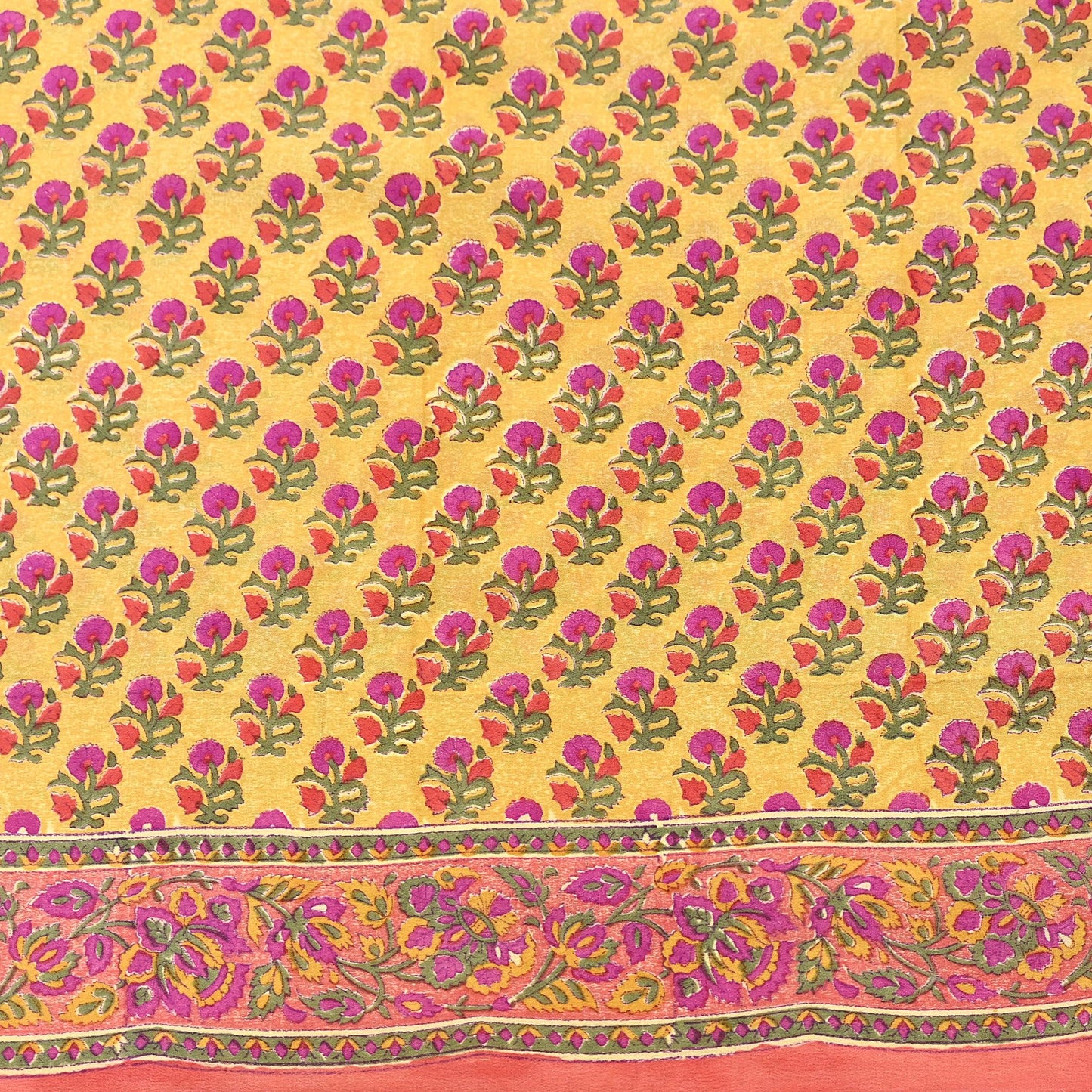 Indian Vintage Sari Yellow & Paech Pure Crepe Silk Printed Saree 5yard Sewing Quilting Floral Soft Craft Fabric Wrap