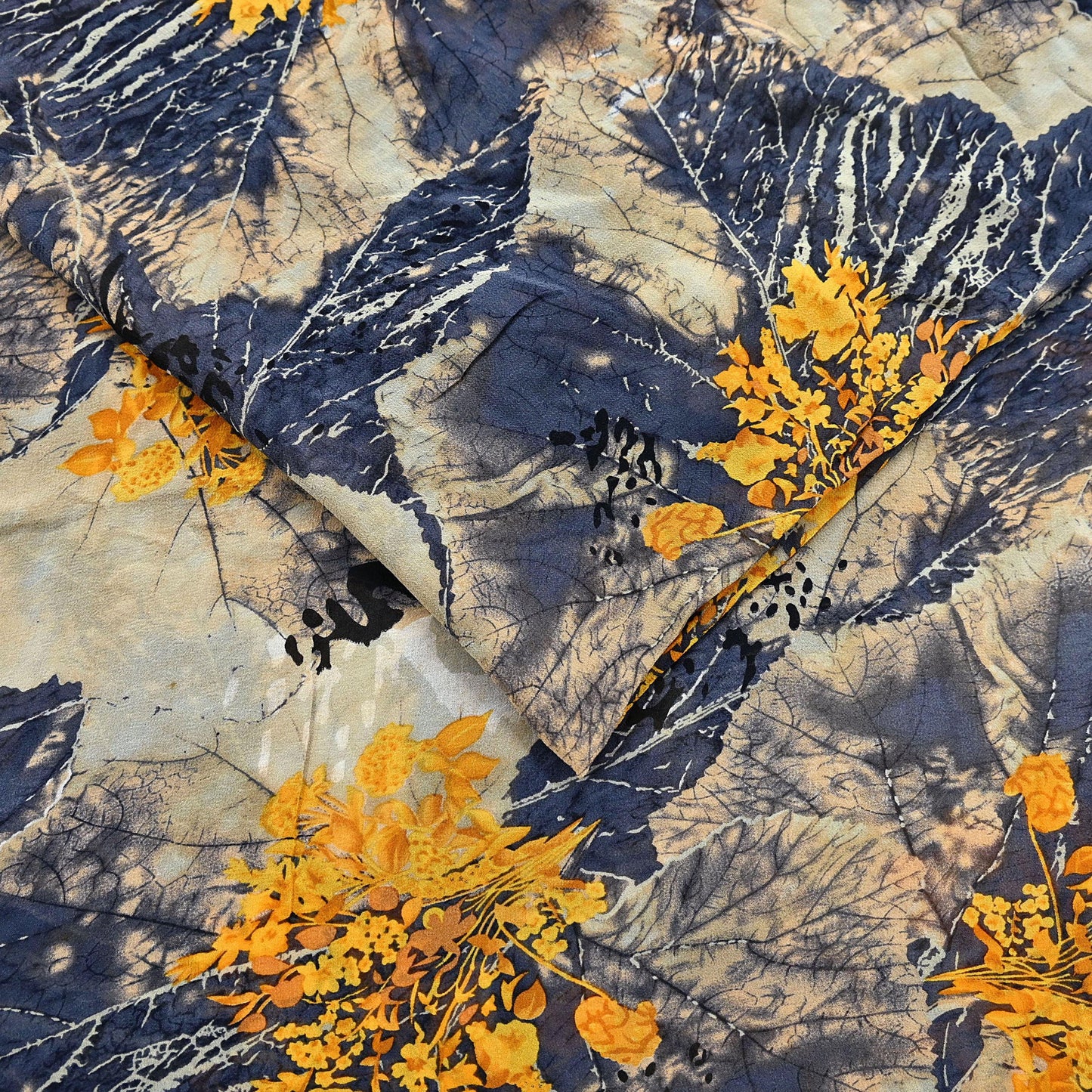 Women Vintage Sari Gray & Beige Pure Georgette Silk Printed Saree Craft Fabric Sewing 5Yard Soft Light Dress Making  Dress making Crafting