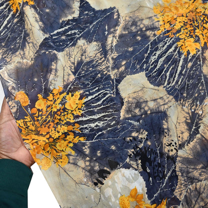 Women Vintage Sari Gray & Beige Pure Georgette Silk Printed Saree Craft Fabric Sewing 5Yard Soft Light Dress Making  Dress making Crafting