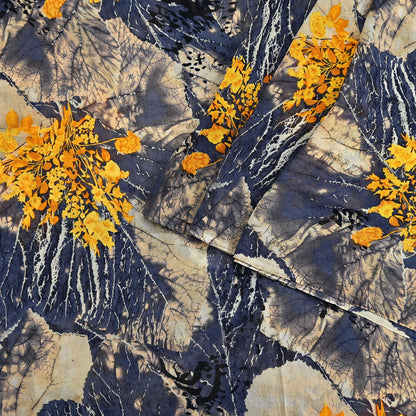 Women Vintage Sari Gray & Beige Pure Georgette Silk Printed Saree Craft Fabric Sewing 5Yard Soft Light Dress Making  Dress making Crafting