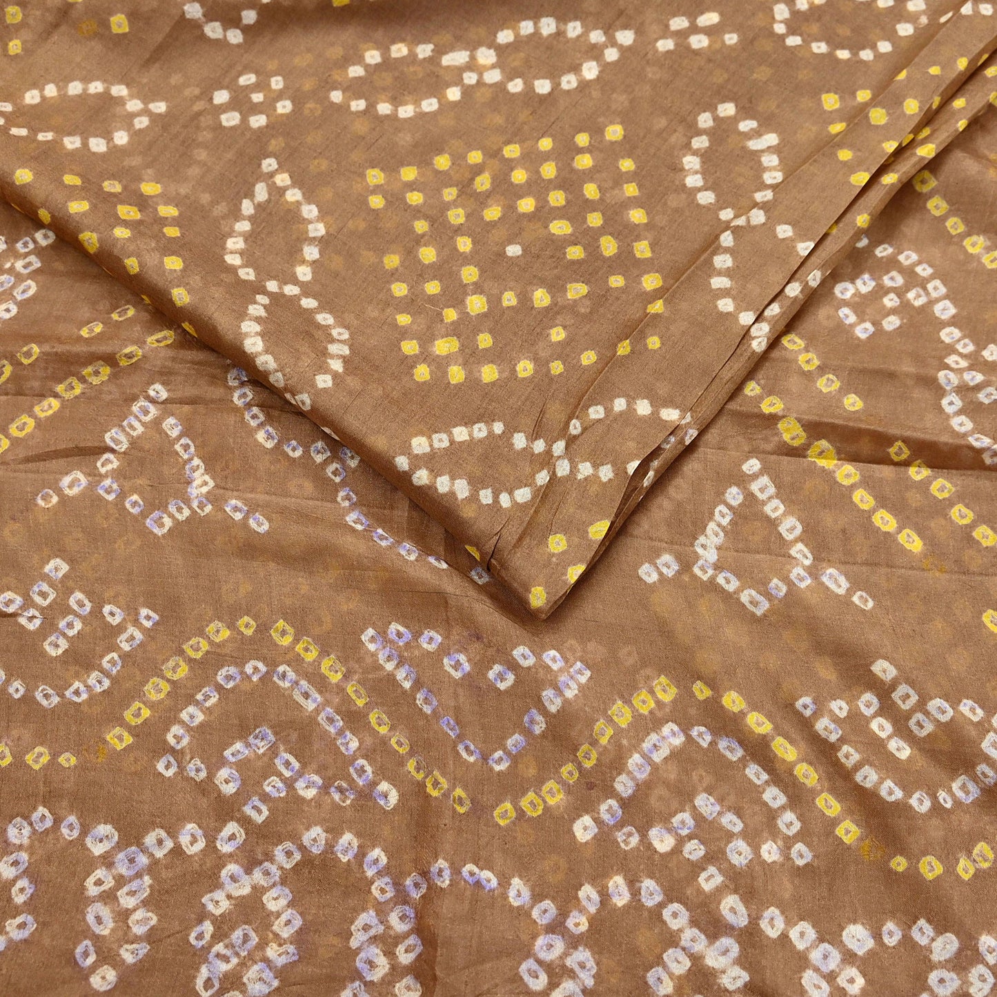 Indian Vintage Sari Beige Pure Silk Bandhani Printed Sarees Fabric 5yd Floral Sewing Traditional Culture Sari Ethnic Fabric Zari