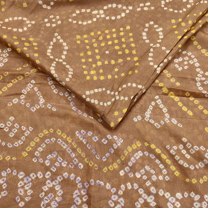 Indian Vintage Sari Beige Pure Silk Bandhani Printed Sarees Fabric 5yd Floral Sewing Traditional Culture Sari Ethnic Fabric Zari