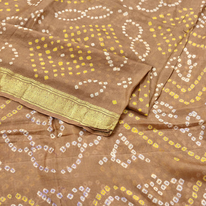 Indian Vintage Sari Beige Pure Silk Bandhani Printed Sarees Fabric 5yd Floral Sewing Traditional Culture Sari Ethnic Fabric Zari