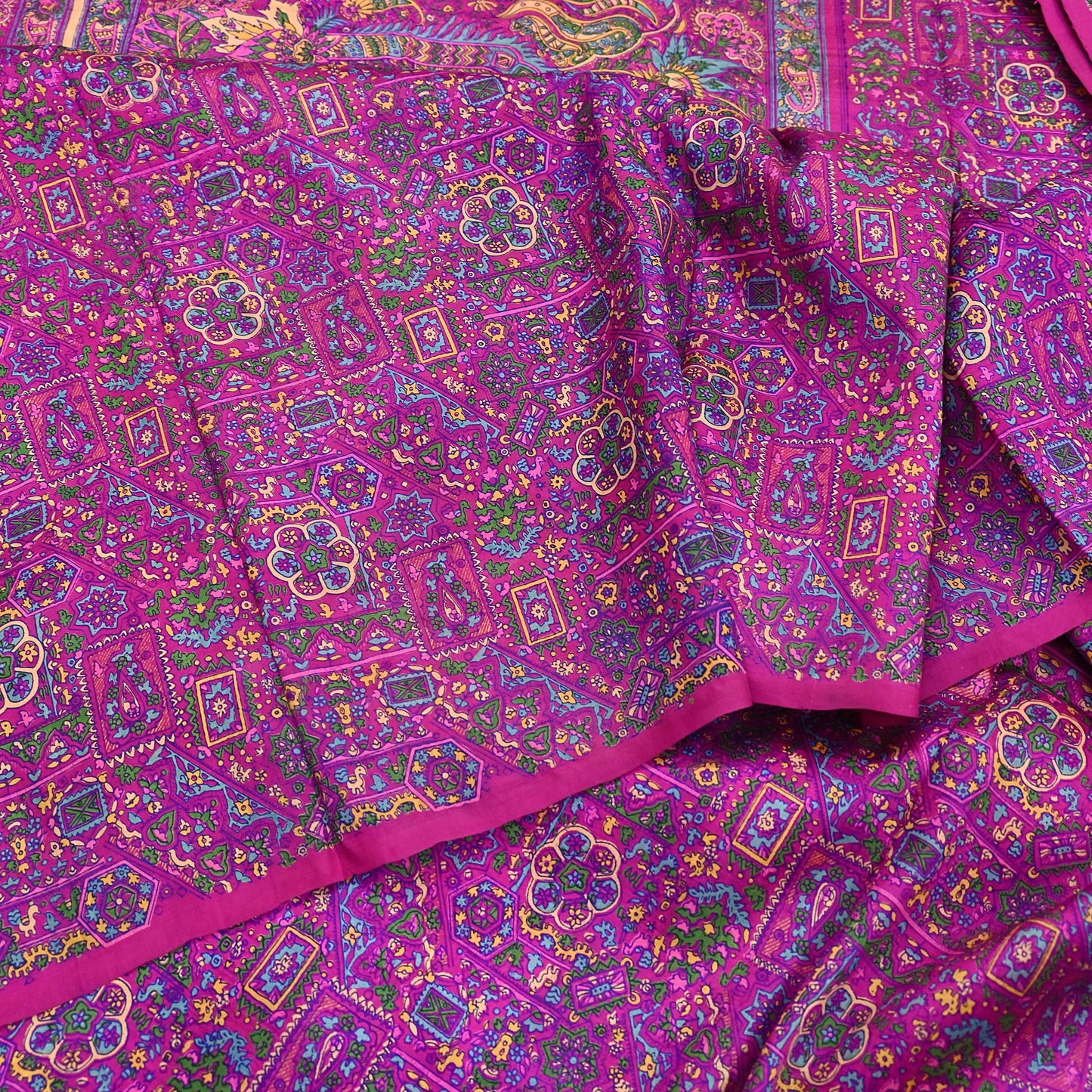 Indian Vintage Sari Magenta 100% Pure Silk Printed Saree Craft Fabric 5yd Sewing Dress Making Soft Wrap Quilting Crafting Upcycle