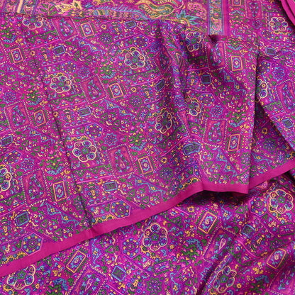 Indian Vintage Sari Magenta 100% Pure Silk Printed Saree Craft Fabric 5yd Sewing Dress Making Soft Wrap Quilting Crafting Upcycle