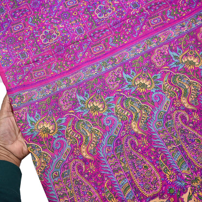 Indian Vintage Sari Magenta 100% Pure Silk Printed Saree Craft Fabric 5yd Sewing Dress Making Soft Wrap Quilting Crafting Upcycle