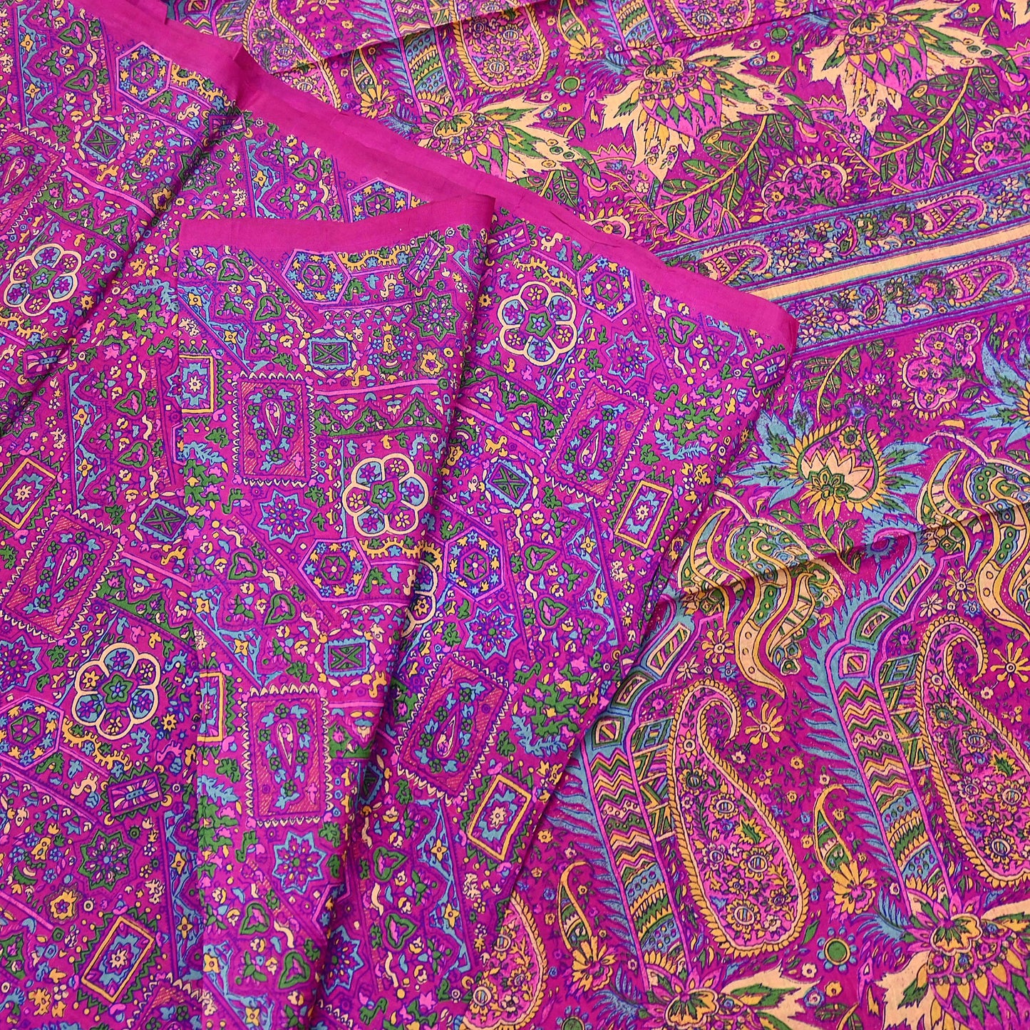 Indian Vintage Sari Magenta 100% Pure Silk Printed Saree Craft Fabric 5yd Sewing Dress Making Soft Wrap Quilting Crafting Upcycle