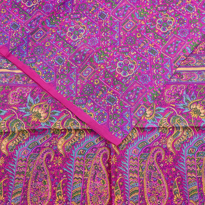 Indian Vintage Sari Magenta 100% Pure Silk Printed Saree Craft Fabric 5yd Sewing Dress Making Soft Wrap Quilting Crafting Upcycle