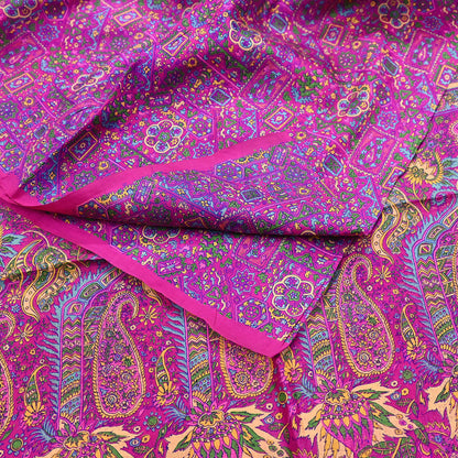 Indian Vintage Sari Magenta 100% Pure Silk Printed Saree Craft Fabric 5yd Sewing Dress Making Soft Wrap Quilting Crafting Upcycle