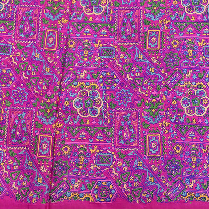 Indian Vintage Sari Magenta 100% Pure Silk Printed Saree Craft Fabric 5yd Sewing Dress Making Soft Wrap Quilting Crafting Upcycle