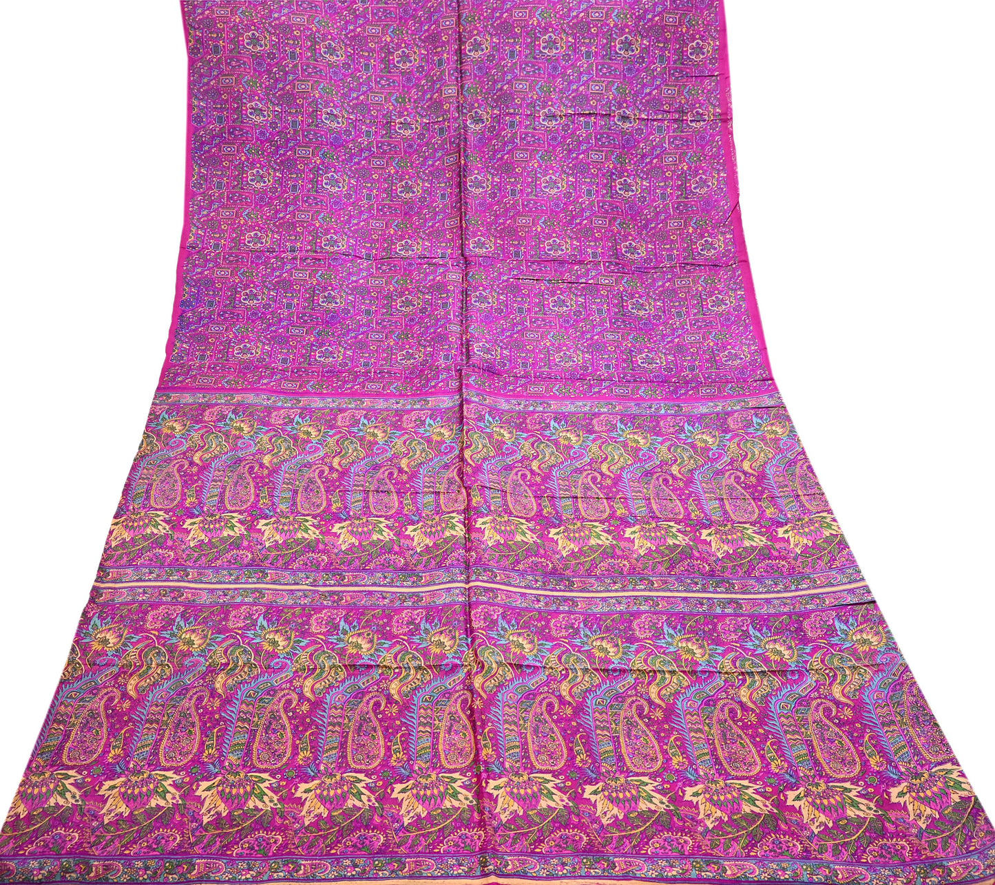 Indian Vintage Sari Magenta 100% Pure Silk Printed Saree Craft Fabric 5yd Sewing Dress Making Soft Wrap Quilting Crafting Upcycle