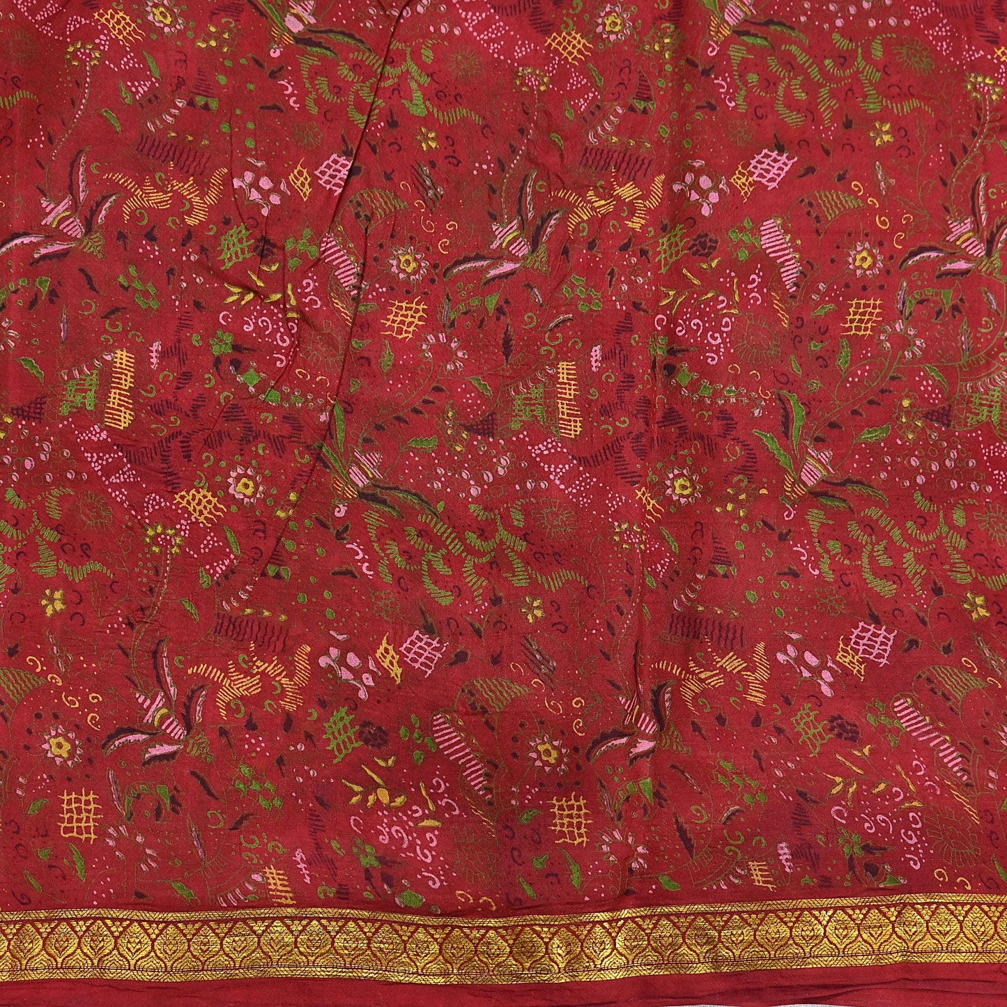 Indian Vintage Sari Red Printed Pure Silk Sarees 6yd Sewing Craft Fabric Soft Dress Making Upcycle Crafting Quilting Used Zari