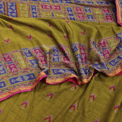 Indian Vintage Sari Green Printed Pure Cotton Sarees Craft Fabric Soft 5Yd Sewing Sarong Wrap Boho Floral Dress making Quilting Zari Border