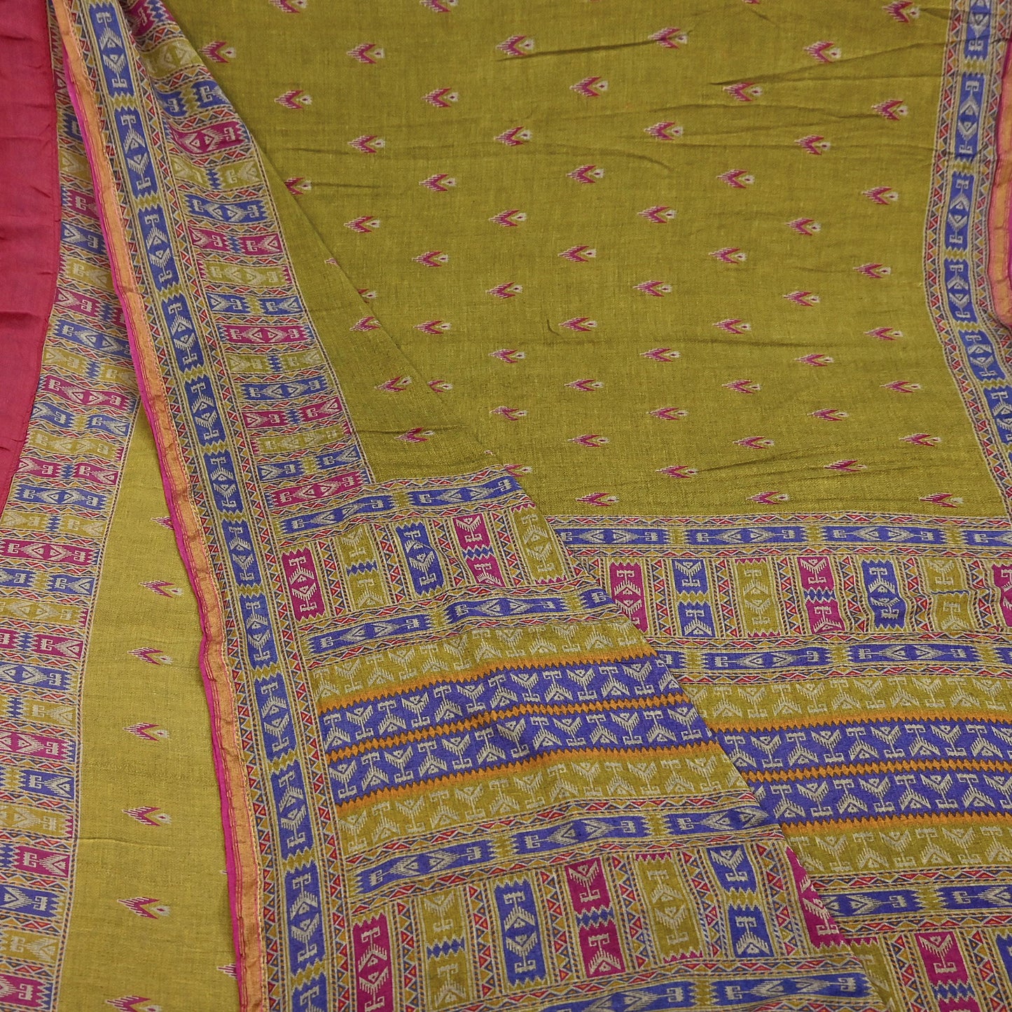 Indian Vintage Sari Green Printed Pure Cotton Sarees Craft Fabric Soft 5Yd Sewing Sarong Wrap Boho Floral Dress making Quilting Zari Border