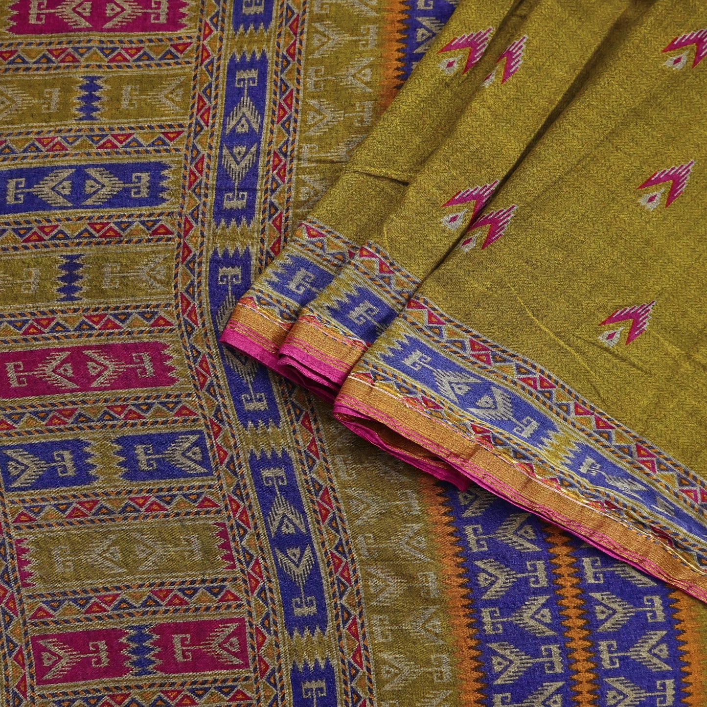 Indian Vintage Sari Green Printed Pure Cotton Sarees Craft Fabric Soft 5Yd Sewing Sarong Wrap Boho Floral Dress making Quilting Zari Border