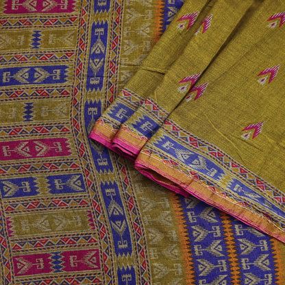 Indian Vintage Sari Green Printed Pure Cotton Sarees Craft Fabric Soft 5Yd Sewing Sarong Wrap Boho Floral Dress making Quilting Zari Border