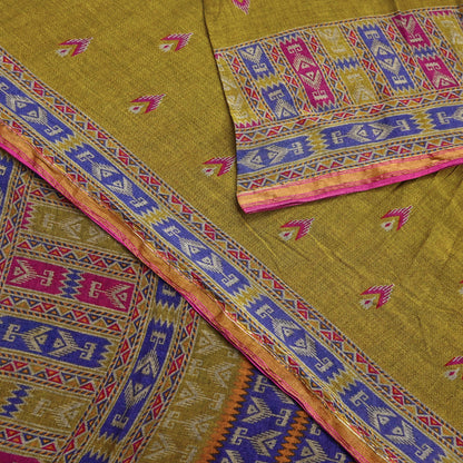 Indian Vintage Sari Green Printed Pure Cotton Sarees Craft Fabric Soft 5Yd Sewing Sarong Wrap Boho Floral Dress making Quilting Zari Border