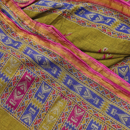 Indian Vintage Sari Green Printed Pure Cotton Sarees Craft Fabric Soft 5Yd Sewing Sarong Wrap Boho Floral Dress making Quilting Zari Border