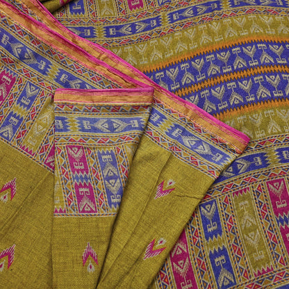 Indian Vintage Sari Green Printed Pure Cotton Sarees Craft Fabric Soft 5Yd Sewing Sarong Wrap Boho Floral Dress making Quilting Zari Border