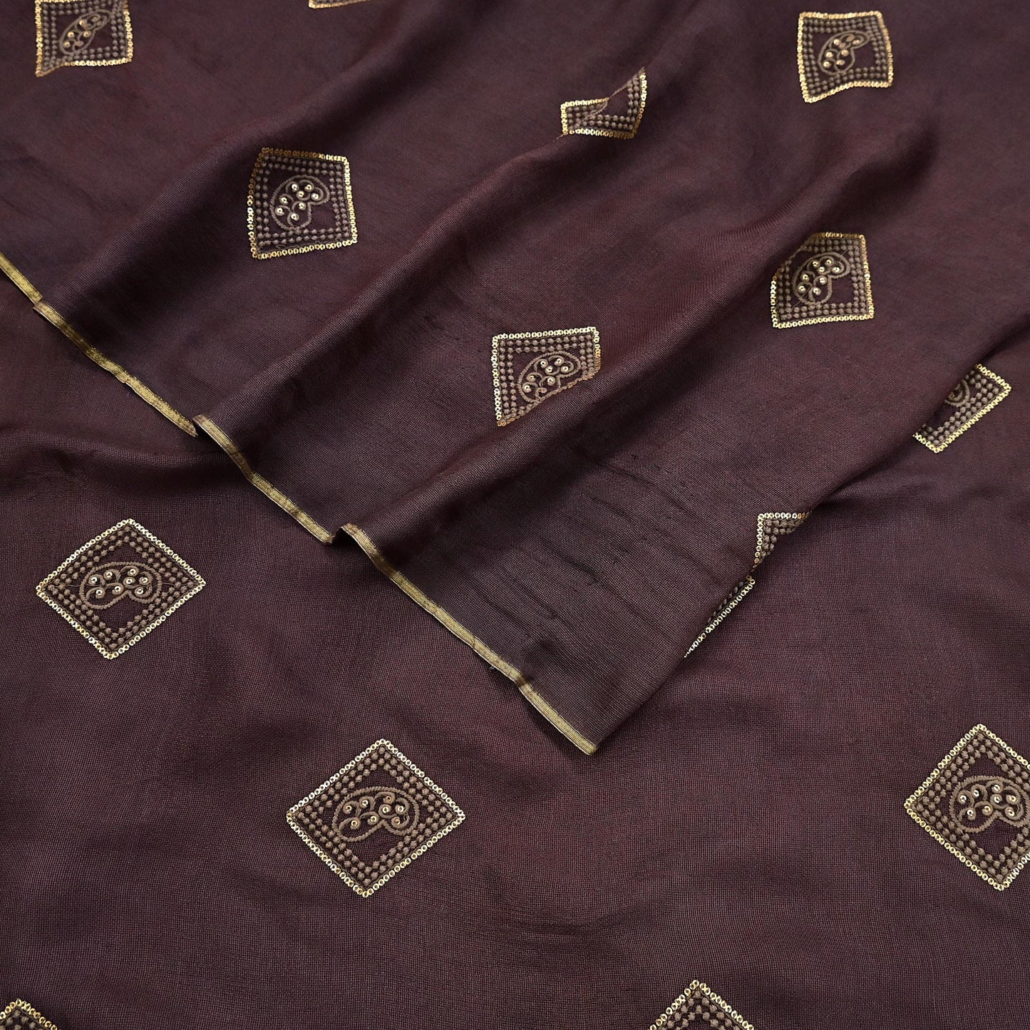 Indian Vintage Brown Saree Embroidered Cotton Blend Sari 6Yard Craft Fabric for Dressmaking, Quilting & Upcycling