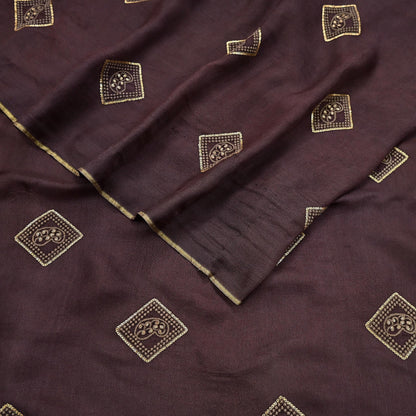 Indian Vintage Brown Saree Embroidered Cotton Blend Sari 6Yard Craft Fabric for Dressmaking, Quilting & Upcycling