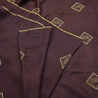 Indian Vintage Brown Saree Embroidered Cotton Blend Sari 6Yard Craft Fabric for Dressmaking, Quilting & Upcycling