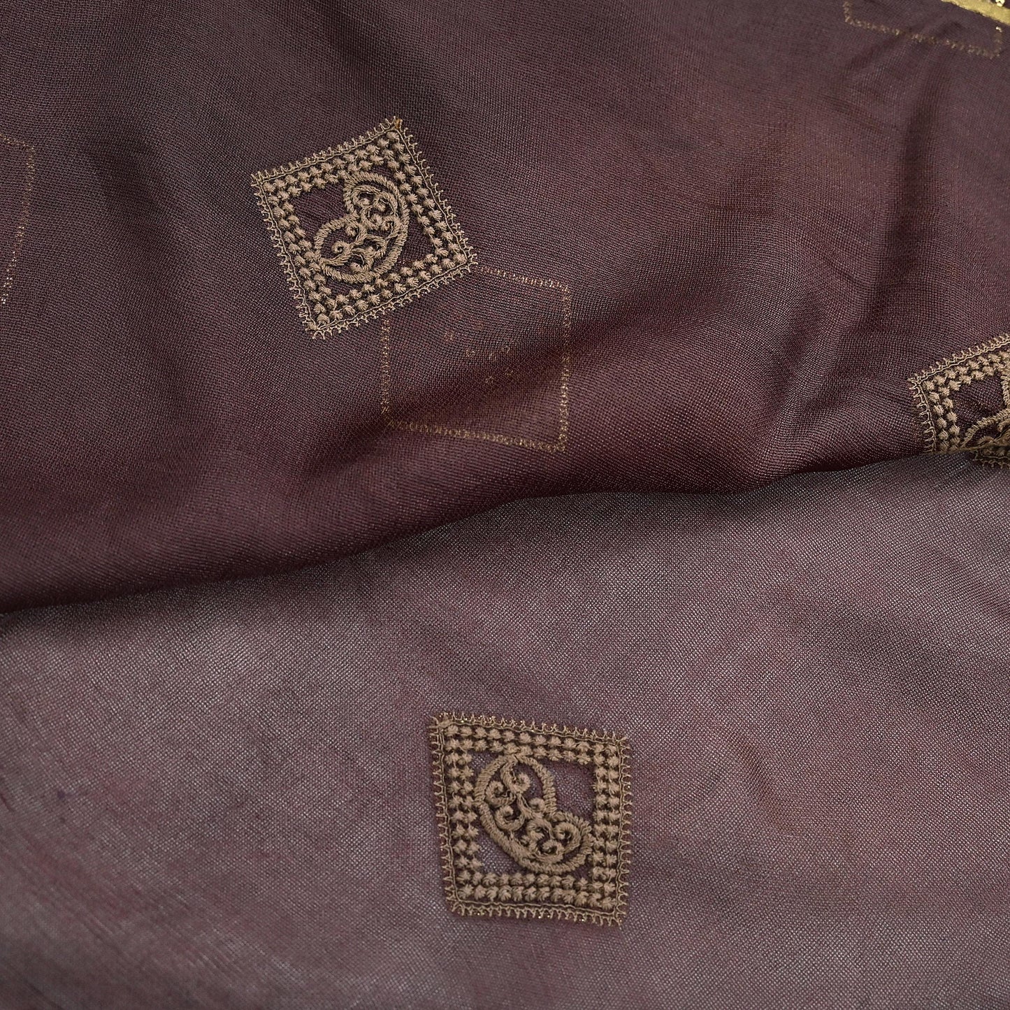 Indian Vintage Brown Saree Embroidered Cotton Blend Sari 6Yard Craft Fabric for Dressmaking, Quilting & Upcycling