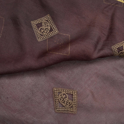 Indian Vintage Brown Saree Embroidered Cotton Blend Sari 6Yard Craft Fabric for Dressmaking, Quilting & Upcycling
