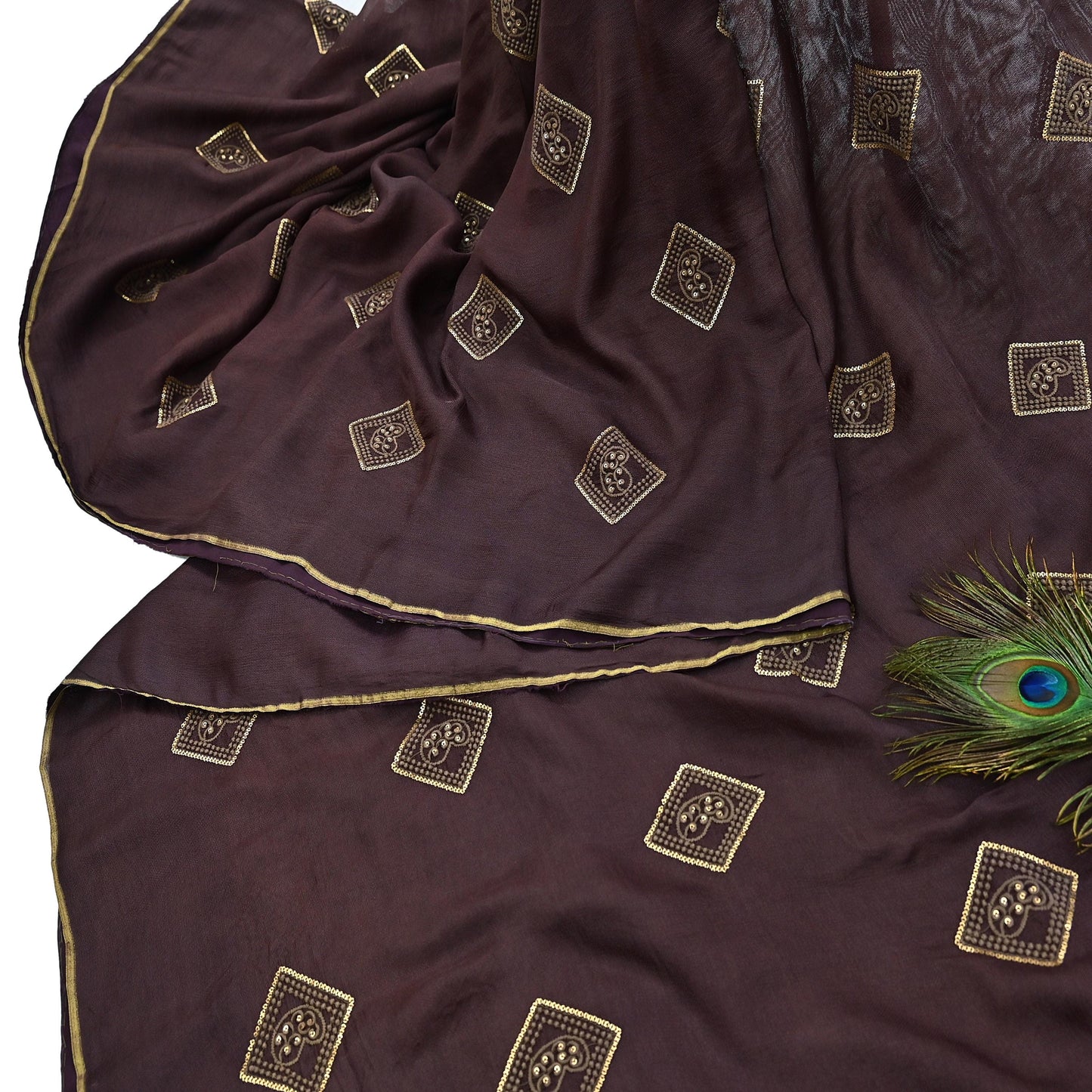 Indian Vintage Brown Saree Embroidered Cotton Blend Sari 6Yard Craft Fabric for Dressmaking, Quilting & Upcycling