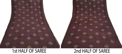 Indian Vintage Brown Saree Embroidered Cotton Blend Sari 6Yard Craft Fabric for Dressmaking, Quilting & Upcycling