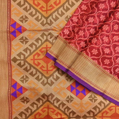 Indian Vintage Sarees Red Pure Organza Silk Hand Woven Sari 5yd Ethnic Floral Craft Fabric Dress making Upcycle Crafting Quilting Zari
