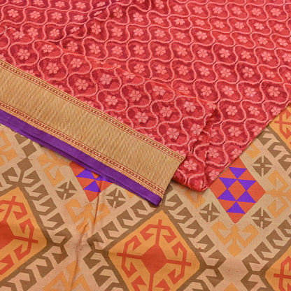 Indian Vintage Sarees Red Pure Organza Silk Hand Woven Sari 5yd Ethnic Floral Craft Fabric Dress making Upcycle Crafting Quilting Zari
