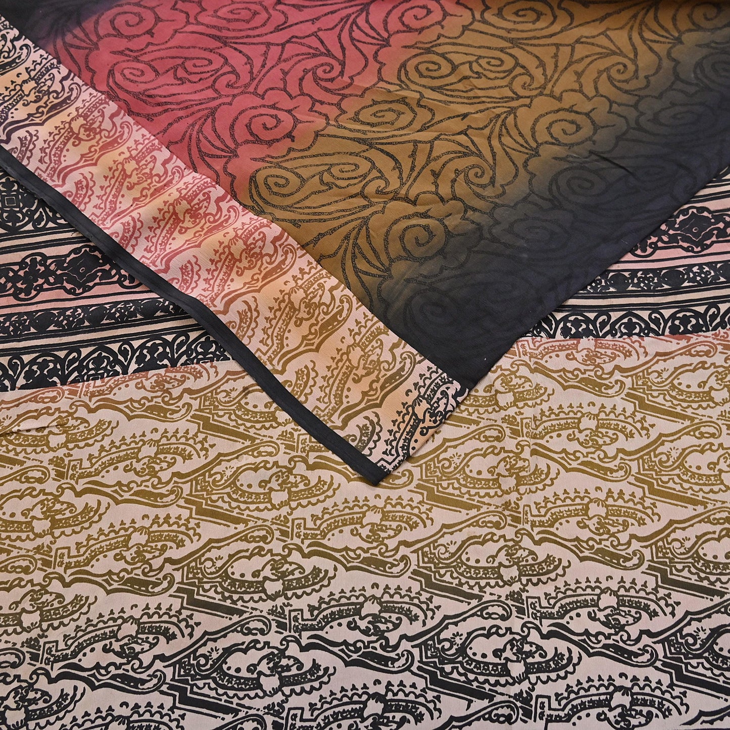 Indian Vintage Sari Multi Pure Crepe Silk Printed Saree 5yard Sewing Floral Soft Craft Fabric Wrap Crafting Quilting Upcycle