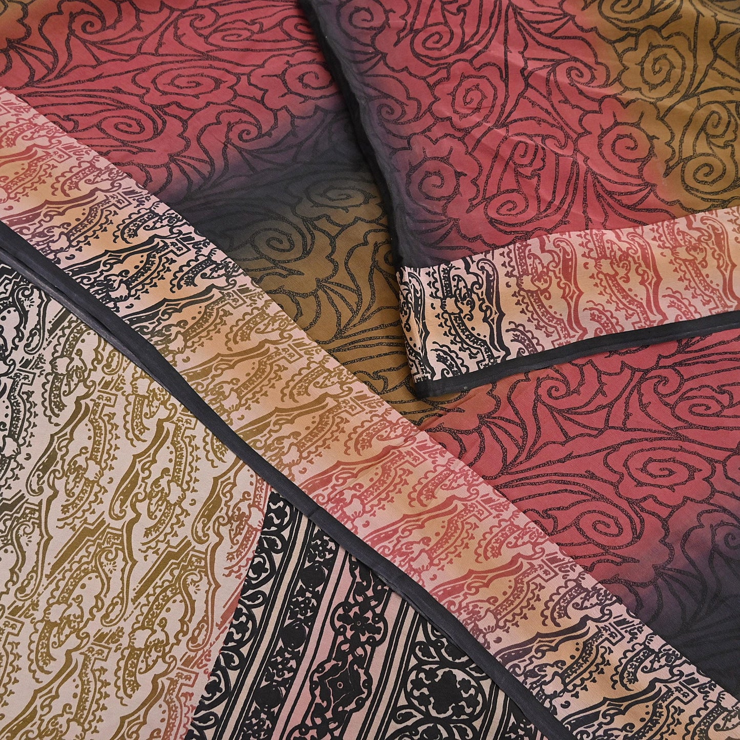 Indian Vintage Sari Multi Pure Crepe Silk Printed Saree 5yard Sewing Floral Soft Craft Fabric Wrap Crafting Quilting Upcycle